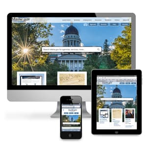 Mobile phone displaying Maine.gov mobile website.