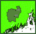 Location map of Kennebec County in relations to the Maine coast