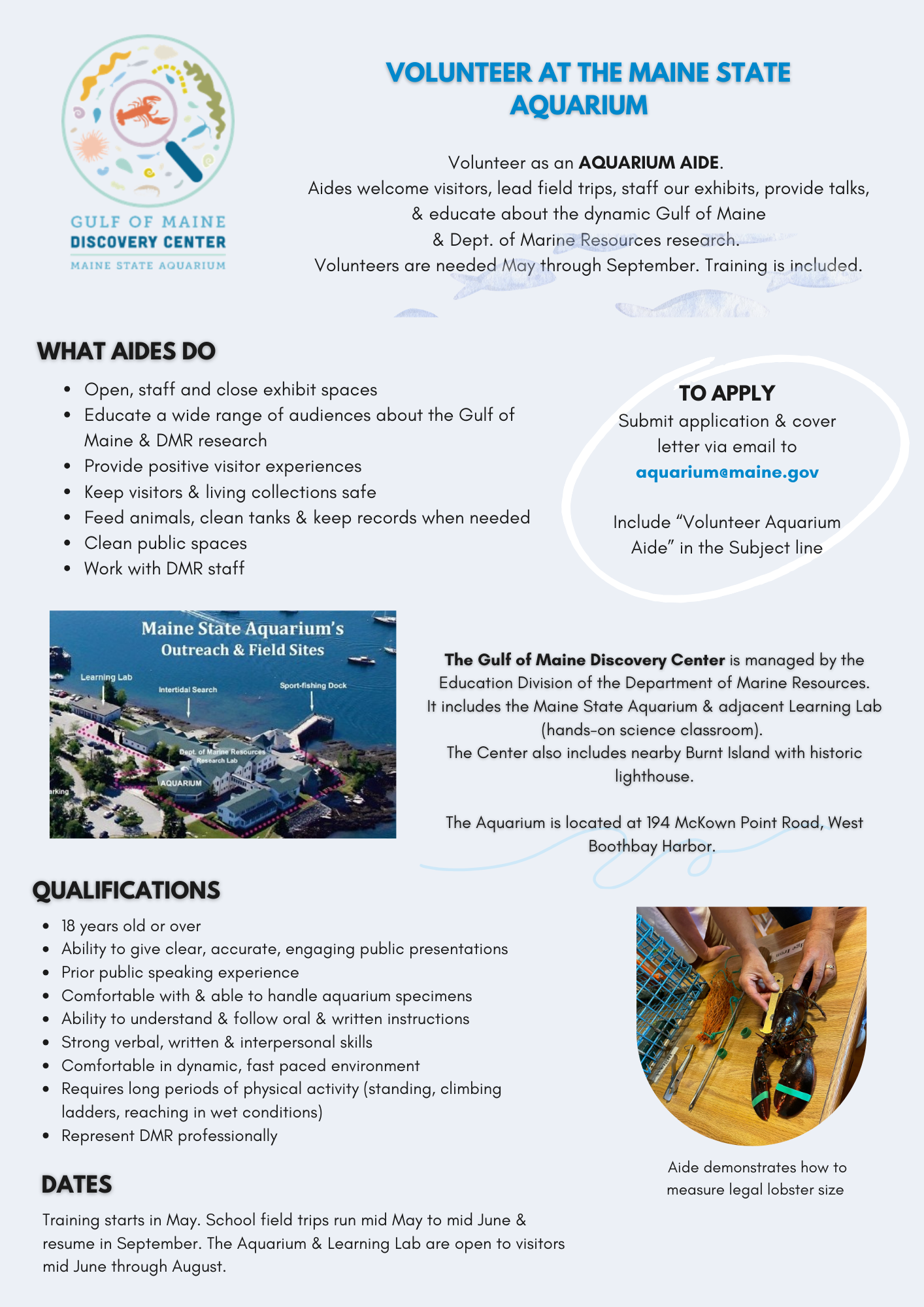 Information about volunteering at the Aquarium