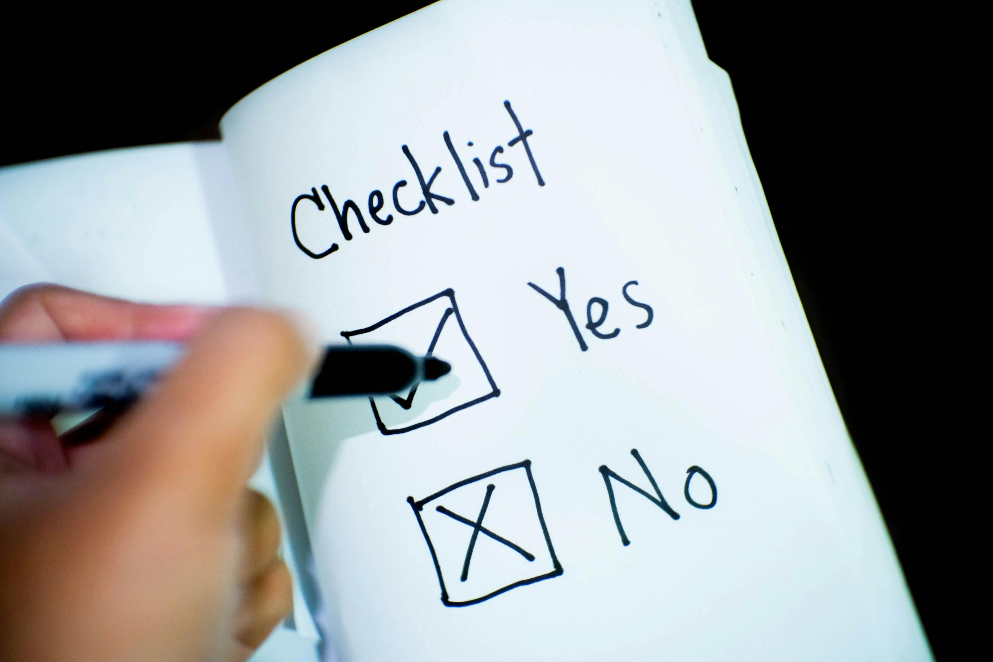 Yes - No Checklist with a check next to yes and x next to no