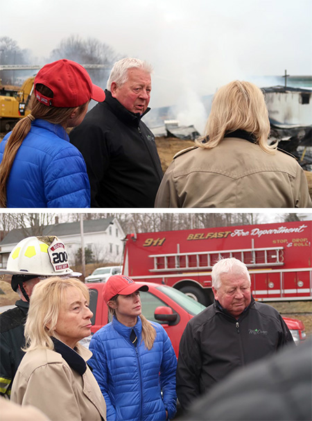 Photo of Governor Mills touring the Governor Janet Mills this afternoon visited Belfast where she surveyed damage to the Penobscot McCrum potato processing facility following a major fire this morning