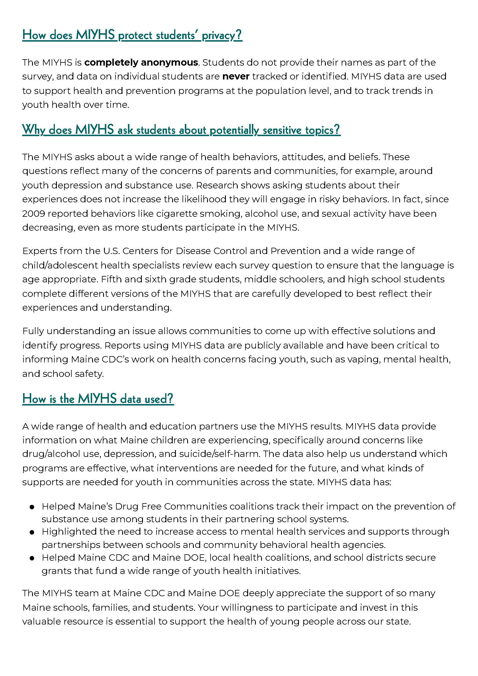 Facts about MIYHS sheet pg. 2