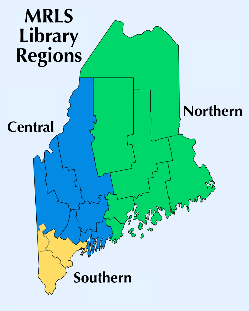 Map of Maine showing Maine Regional Library System regions